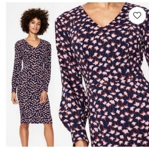 Boden Navy and Pink Patterned Midi Dress